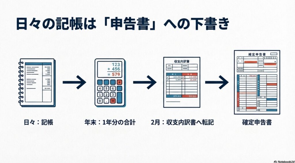 帳簿から確定申告書までの流れ
