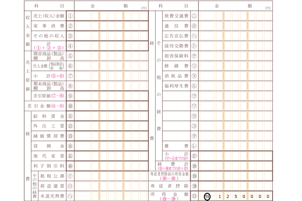 収支内訳書の家内労働者等の必要経費の特例の書き方