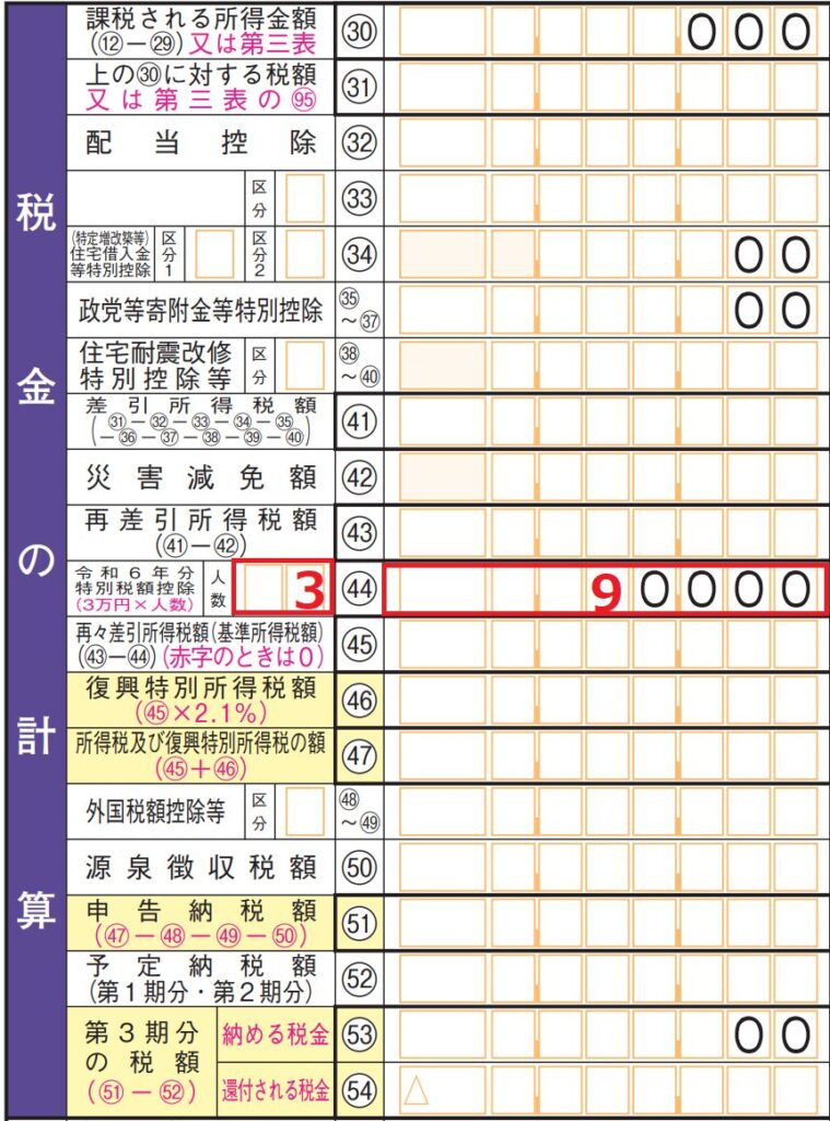 令和6年定額減税　確定申告書第一表記入例