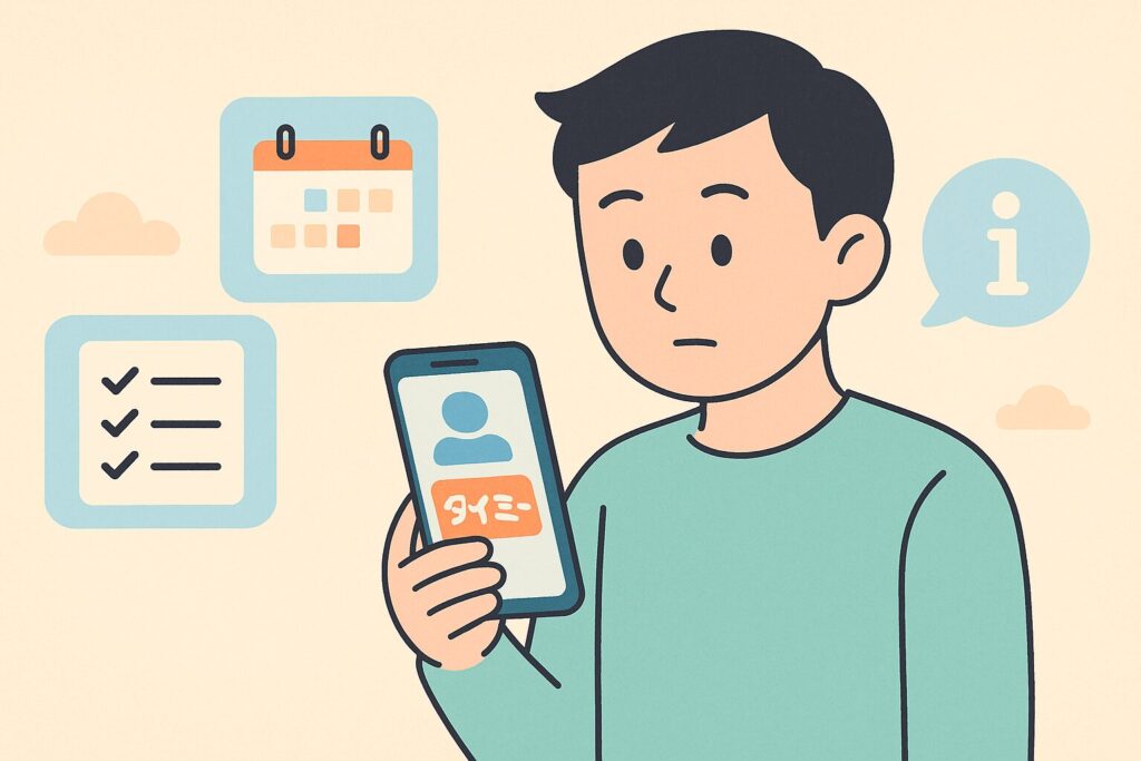スマホでタイミーについて調べる男性