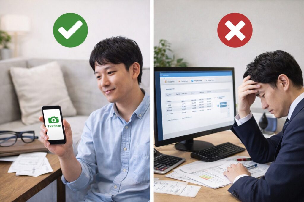 タックスナップが向いている人(左）・向いていない人（右）のイメージ画像