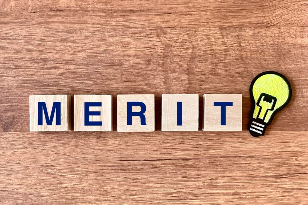 MERITの文字と電球