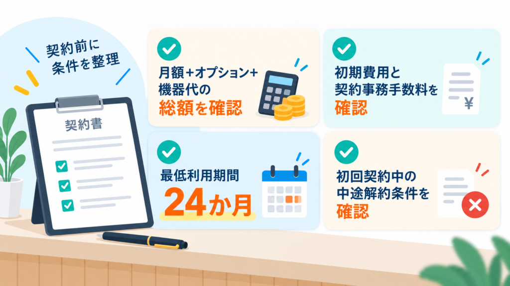 USENレジを契約する前に確認したい総額・初期費用・最低利用期間・解約条件