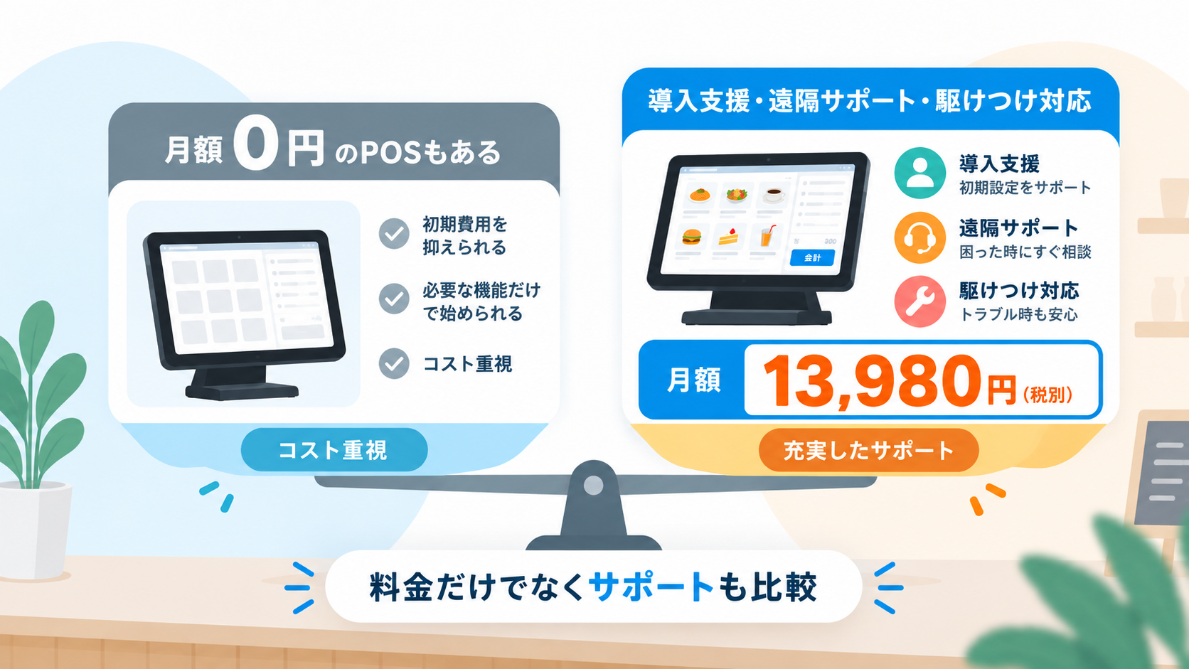 無料POSレジとUSENレジを料金とサポートで比較