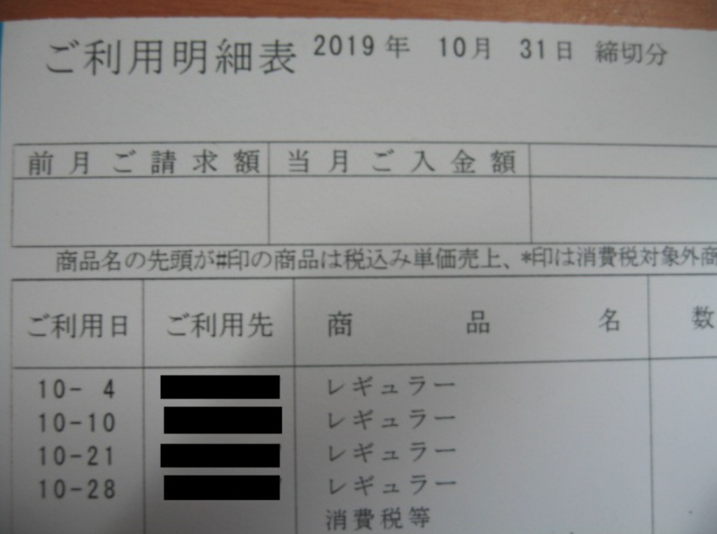 筆者がETC協同組合のガソリンカードを実際に利用していた当時の明細書の画像